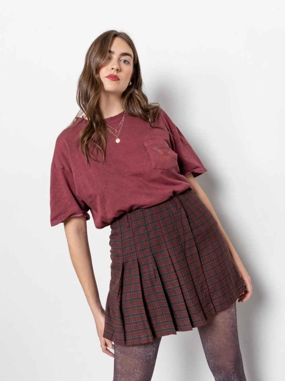 PLEATED PLAID SKORT Skirt High Waist Wrap Schoolgirl Vintage / 29 Inch Waist